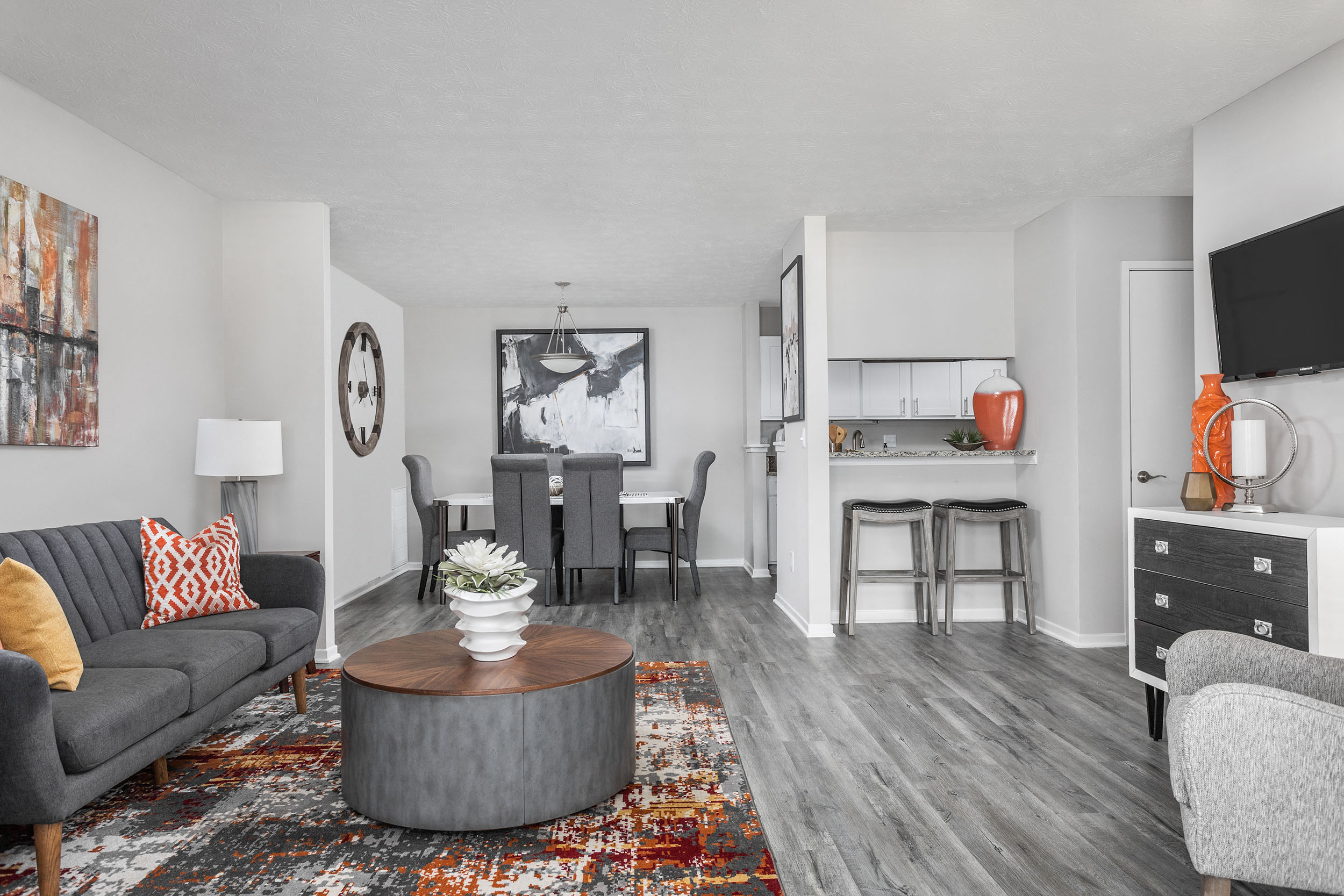 Living Room and Open Dining Room View - Pointe at Canyon Ridge